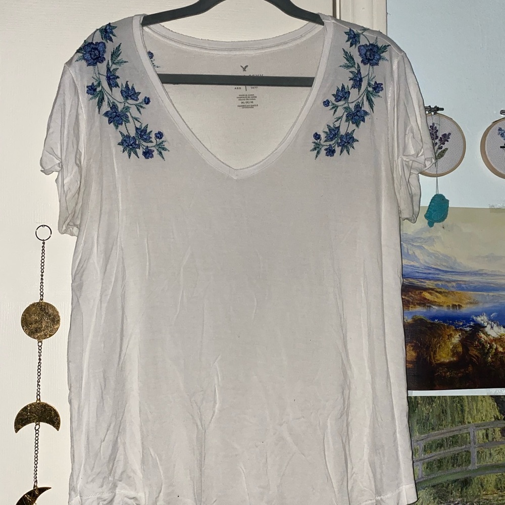 American Eagle Embroidered Vneck Top